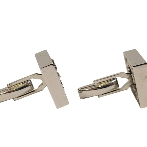 Stunning Vintage Cufflinks And Tie Pin Green Rhinestone Silvertone Alstein‎ Box - Picture 11 of 16